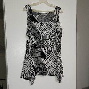 Avenue Black and White Asymmetrical Sleeveless Dress